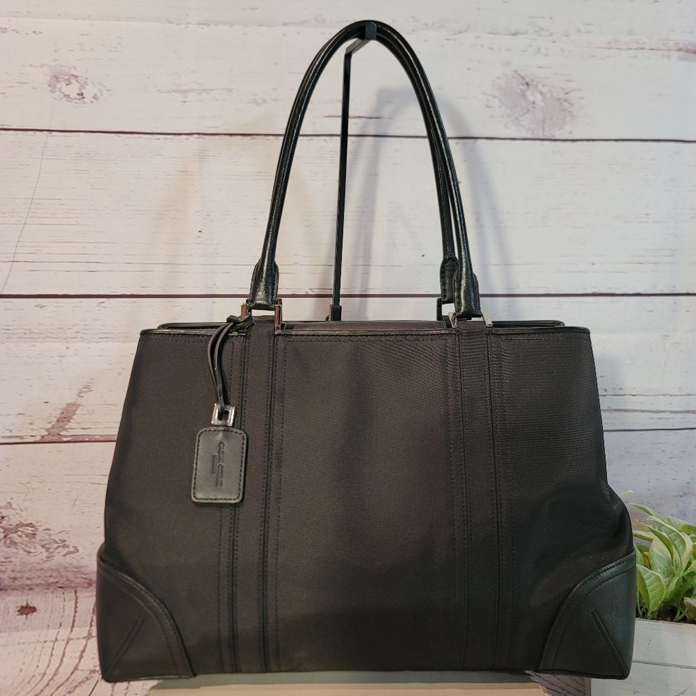 Casual Corner Black Leather  Canvas Tote Bag/Laptop Bag/Office Bag